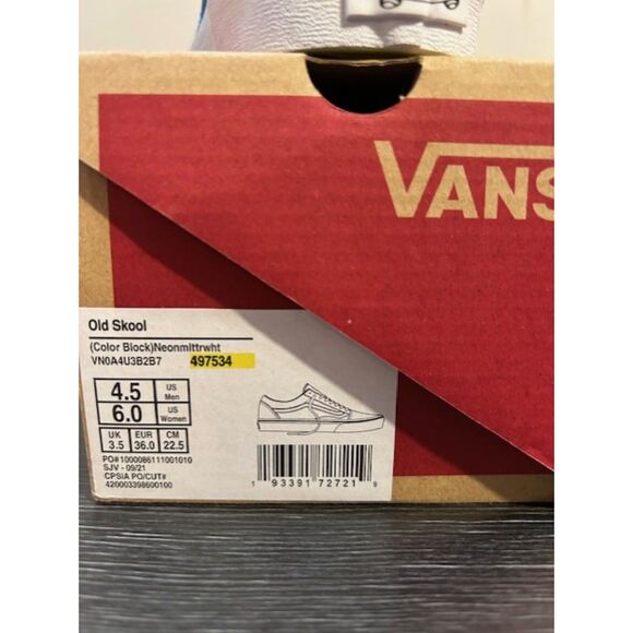 NIB Old Skool Neon Color-Block Skate Shoe Women's Size 6 - Picture 5 of 5